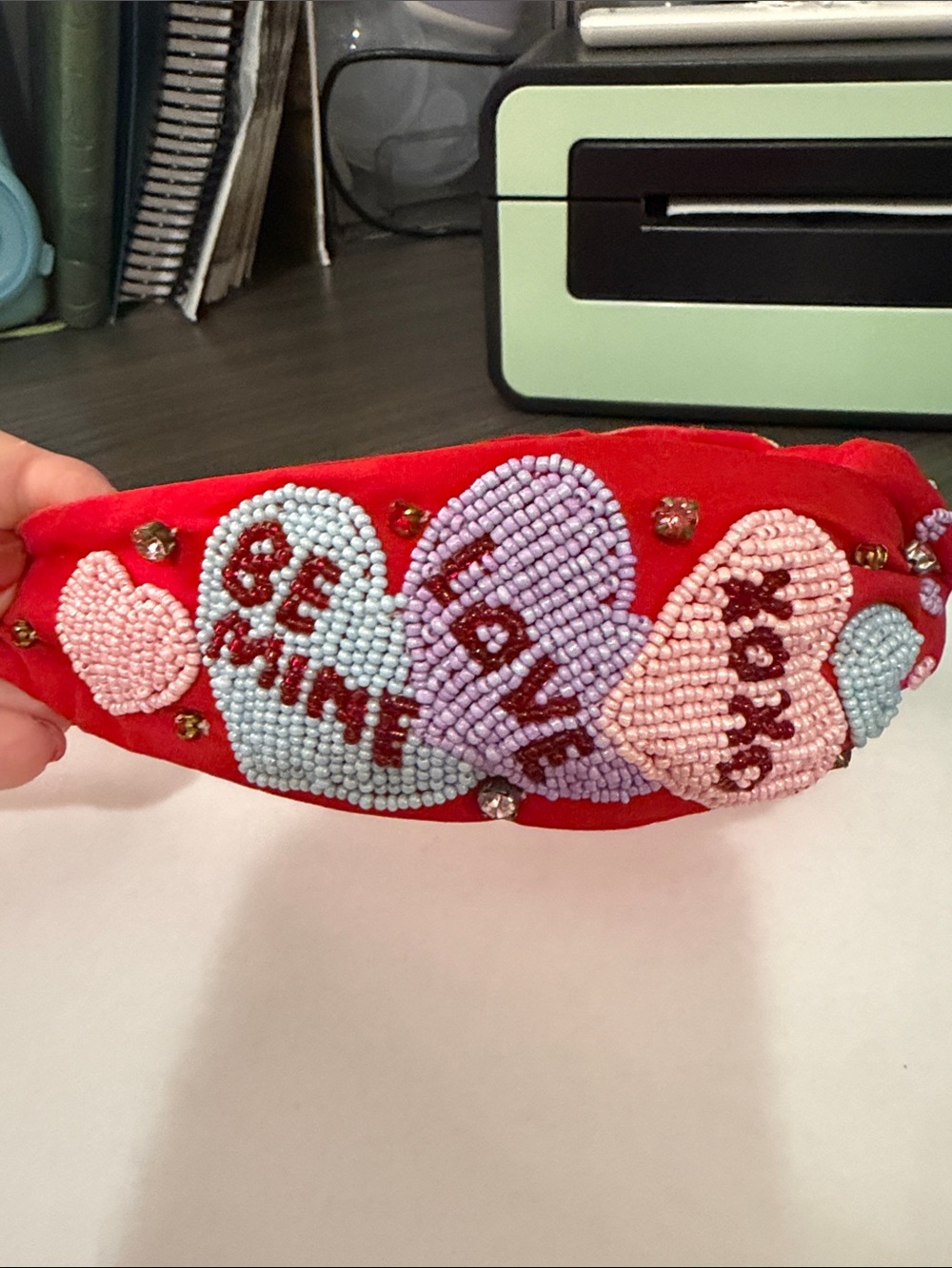 Beaded Valentine’s Day Heart Embroidered Red Headband